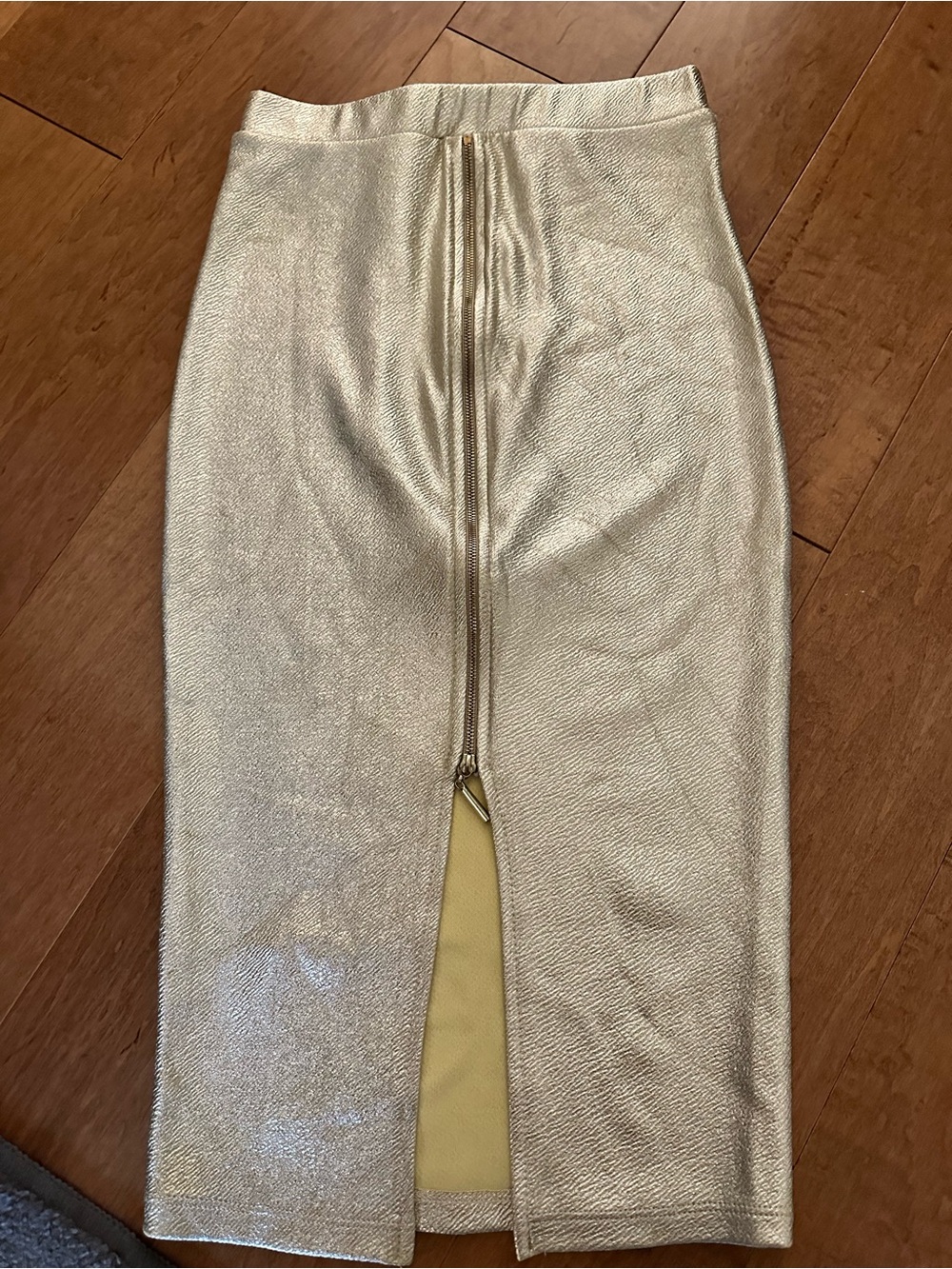 Gold Metallic Pencil Skirt with Front Zip